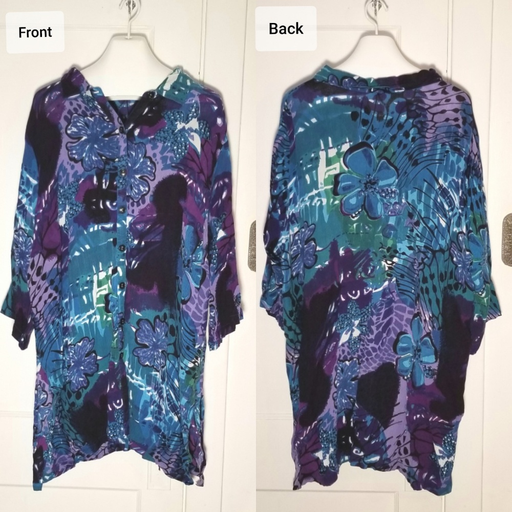Button Down Crinkle LongTunic sz 30W